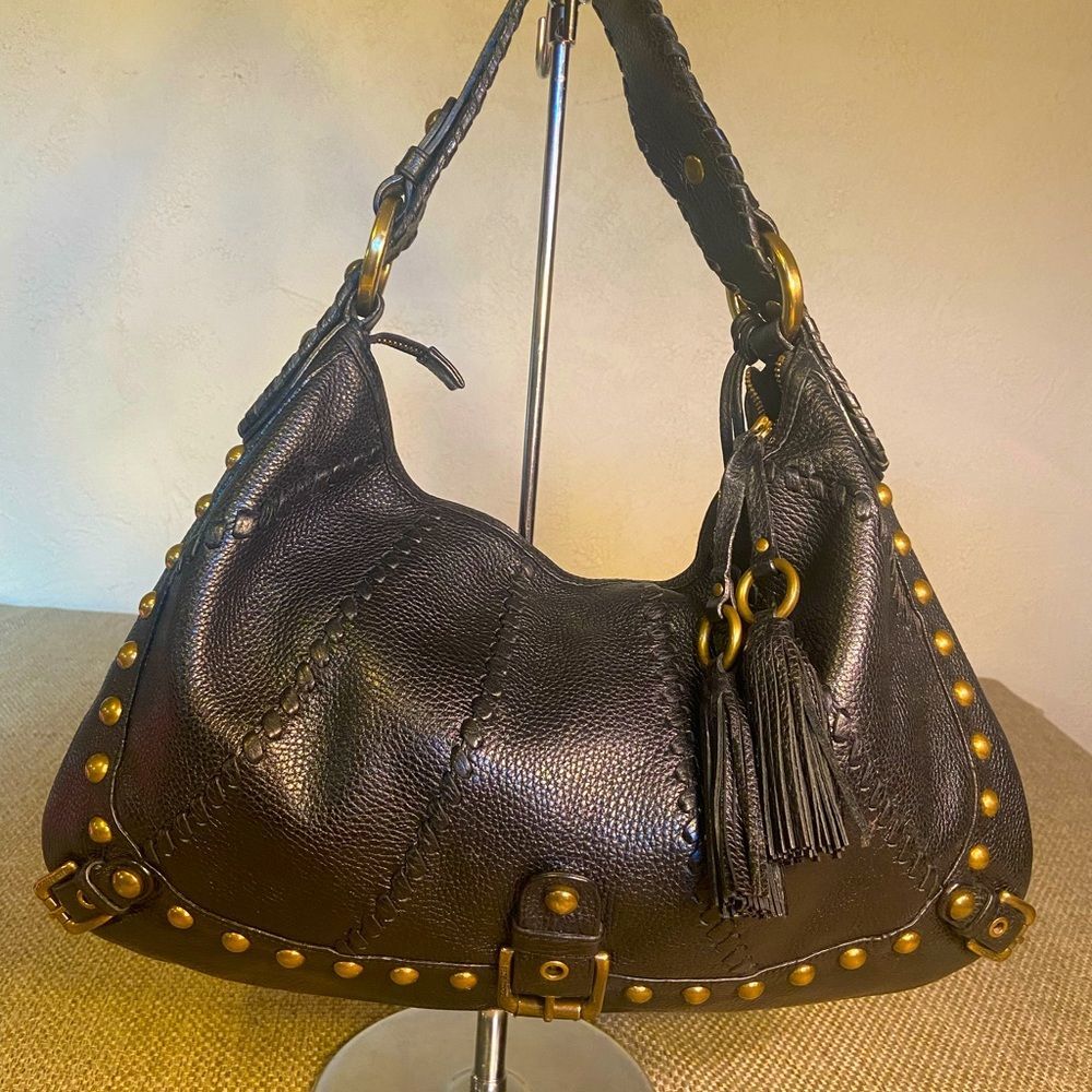 Isabella Fiore Gold Studded Black Shoulder Bag